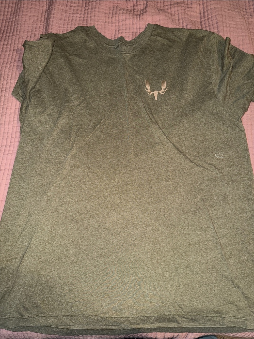 Men's Olive Short-Sleeve Tee with Antler Chest Graphic